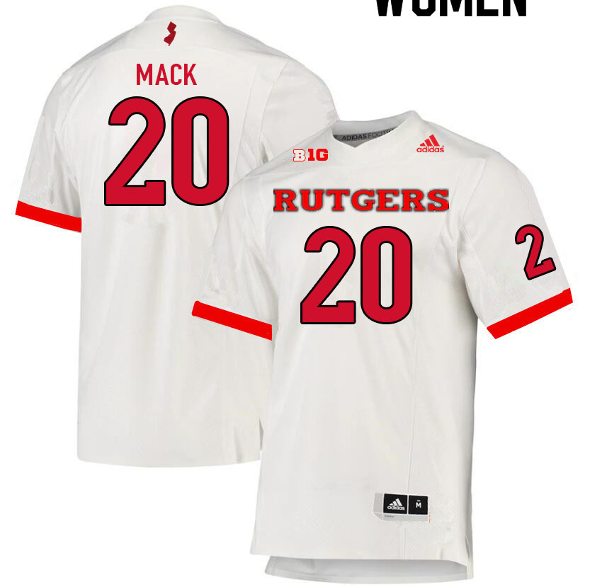 Women #20 Elijuwan Mack Rutgers Scarlet Knights College Football Jerseys Sale-White - Click Image to Close